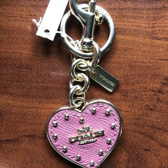 Coach Accessories - Coach Split Key Ring, Pink Studded Leather Heart